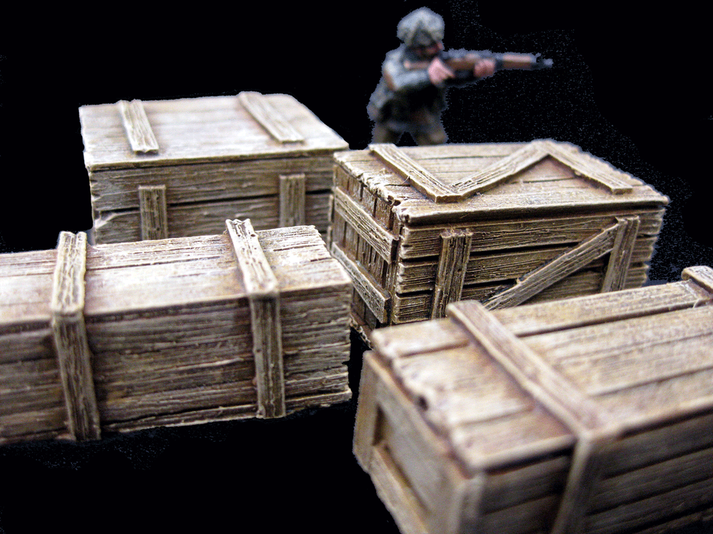 28mm 1:56 Resin "Large Wooden Packing Cases" set of 4 by Debris of War