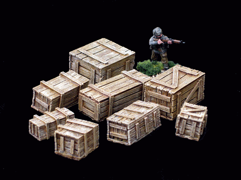 28mm 1:56 Resin "Large Wooden Packing Cases" set of 4 by Debris of War