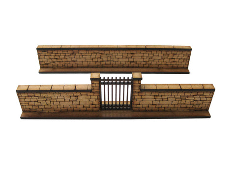 28mm 1:56 Stone Walls (1 x wrought iron gate section & 1 x straight piece)