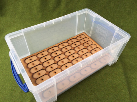 Storage Tray F (Box liner tray for 42  models) on 25mm x 50mm pill bases  INCLUDING horse pill bases